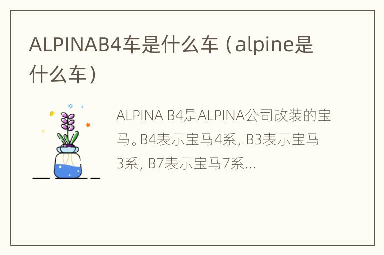 ALPINAB4车是什么车（alpine是什么车）