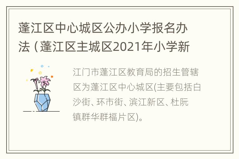 蓬江区中心城区公办小学报名办法（蓬江区主城区2021年小学新生报名入口）