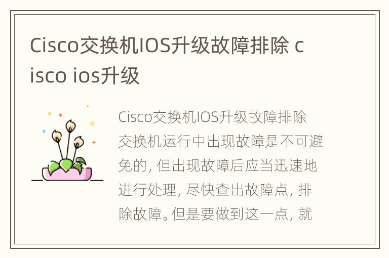 Cisco交换机IOS升级故障排除 cisco ios升级