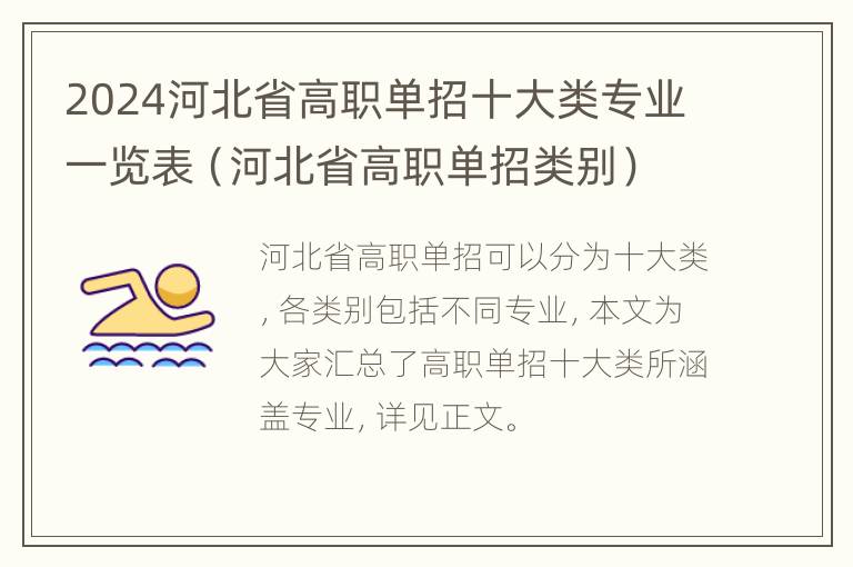 2024河北省高职单招十大类专业一览表（河北省高职单招类别）