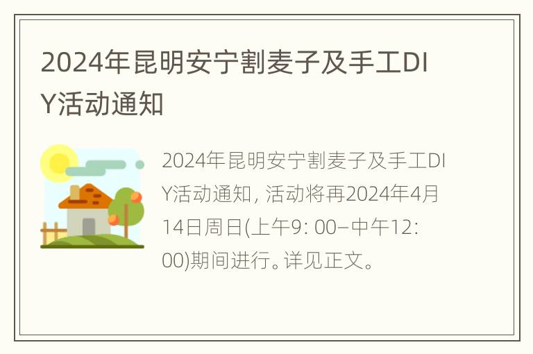 2024年昆明安宁割麦子及手工DIY活动通知