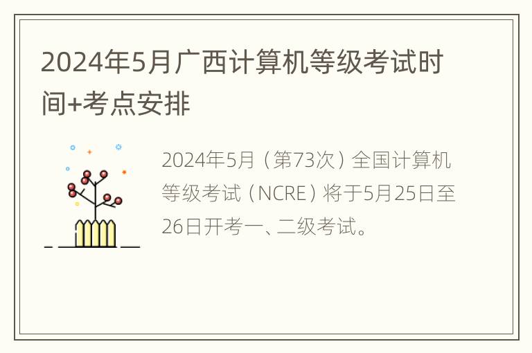 2024年5月广西计算机等级考试时间+考点安排