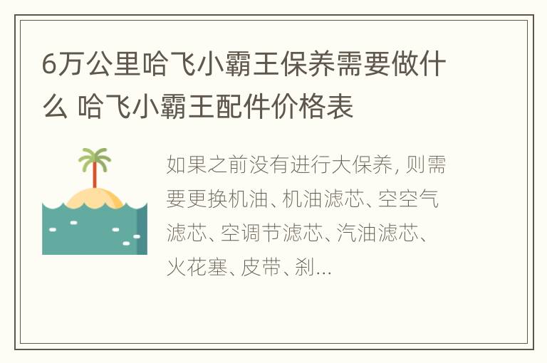 6万公里哈飞小霸王保养需要做什么 哈飞小霸王配件价格表