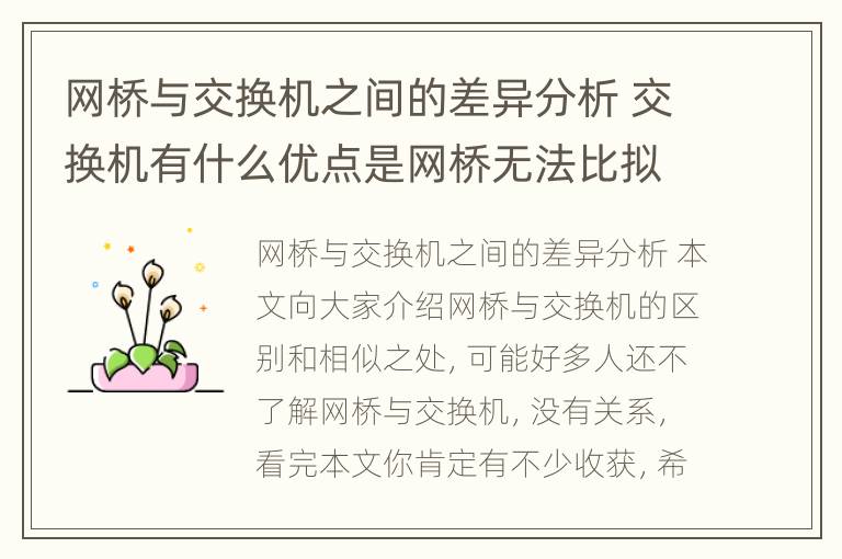 网桥与交换机之间的差异分析 交换机有什么优点是网桥无法比拟的