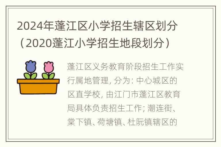 2024年蓬江区小学招生辖区划分（2020蓬江小学招生地段划分）