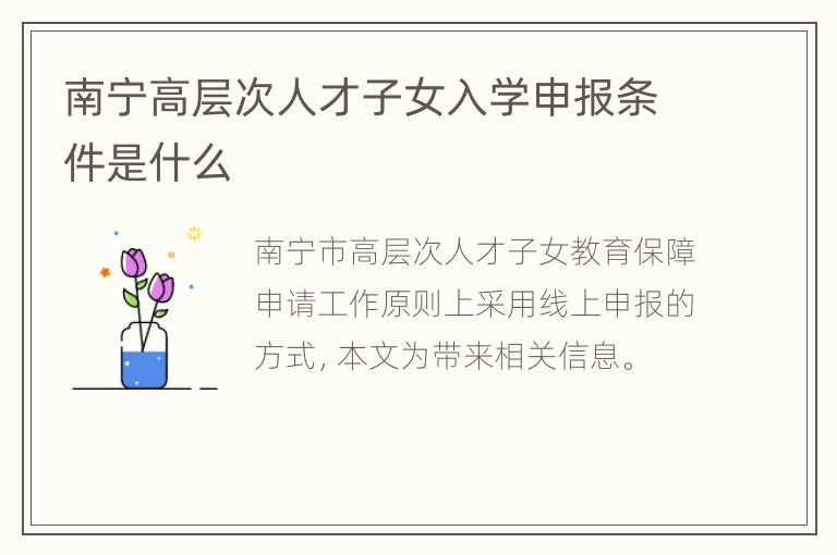 南宁高层次人才子女入学申报条件是什么