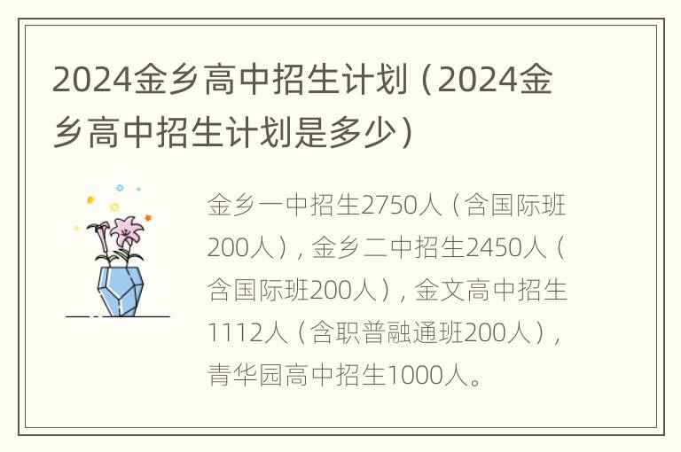 2024金乡高中招生计划（2024金乡高中招生计划是多少）