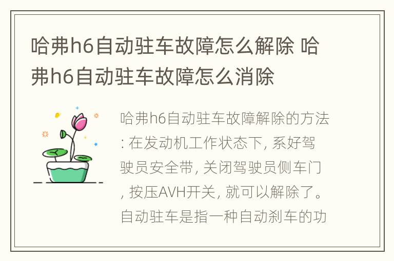 哈弗h6自动驻车故障怎么解除 哈弗h6自动驻车故障怎么消除