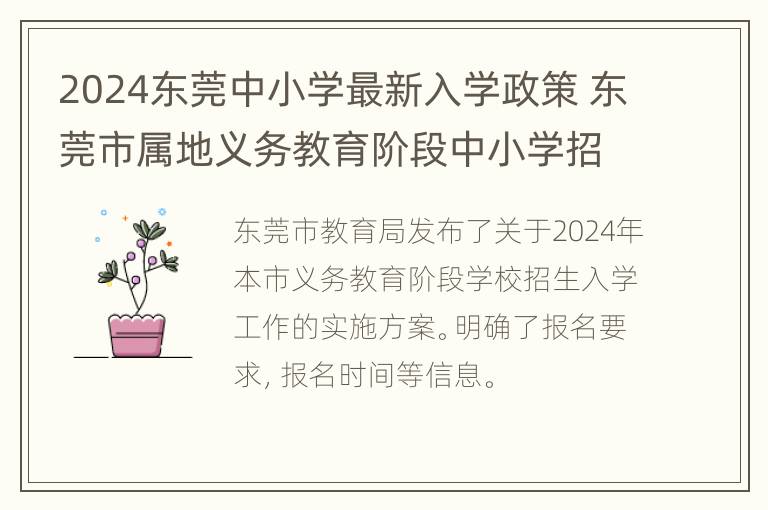 2024东莞中小学最新入学政策 东莞市属地义务教育阶段中小学招生方案