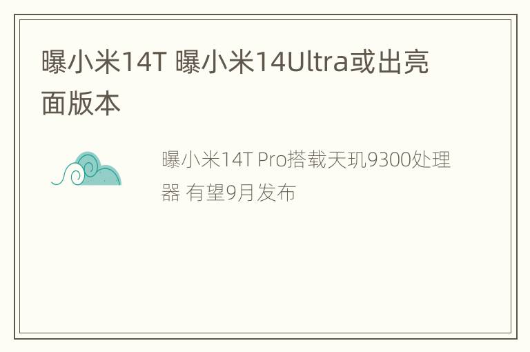 曝小米14T 曝小米14Ultra或出亮面版本