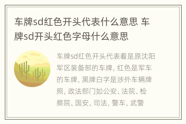 车牌sd红色开头代表什么意思 车牌sd开头红色字母什么意思