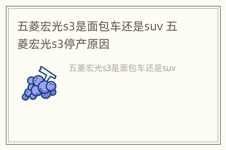 五菱宏光s3是面包车还是suv 五菱宏光s3停产原因