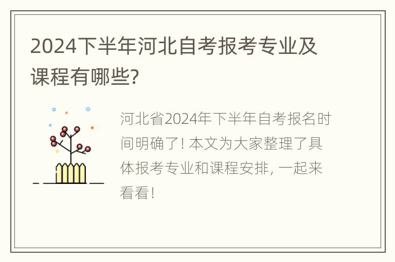 2024下半年河北自考报考专业及课程有哪些？