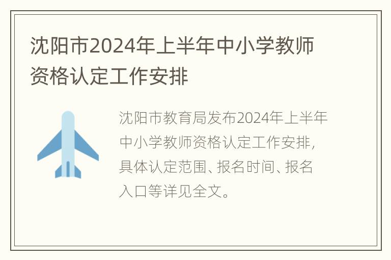 沈阳市2024年上半年中小学教师资格认定工作安排