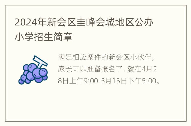 2024年新会区圭峰会城地区公办小学招生简章