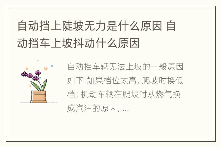 自动挡上陡坡无力是什么原因 自动挡车上坡抖动什么原因