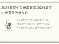 2024武汉中考录取政策 2024武汉中考录取政策文件