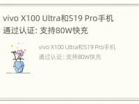 vivo X100 Ultra和S19 Pro手机通过认证：支持80W快充