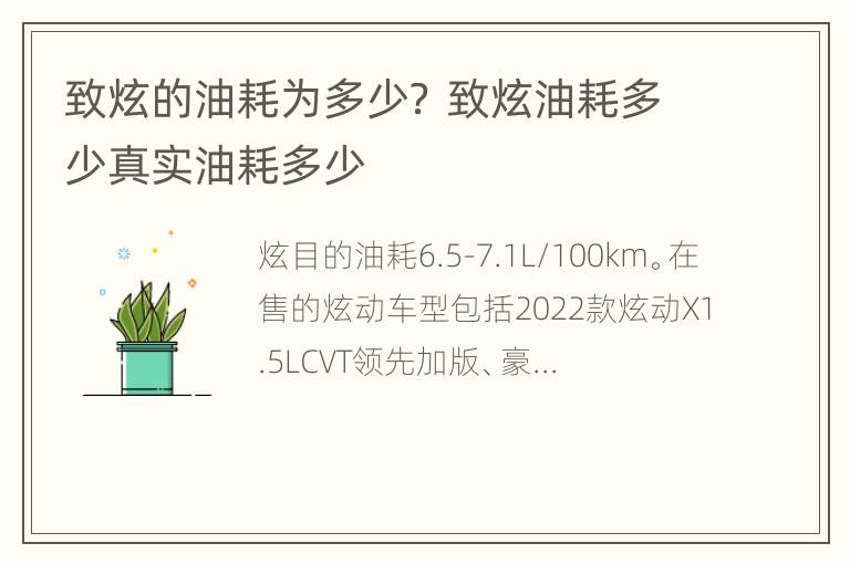 致炫的油耗为多少？ 致炫油耗多少真实油耗多少