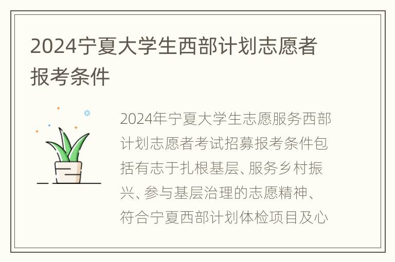 2024宁夏大学生西部计划志愿者报考条件