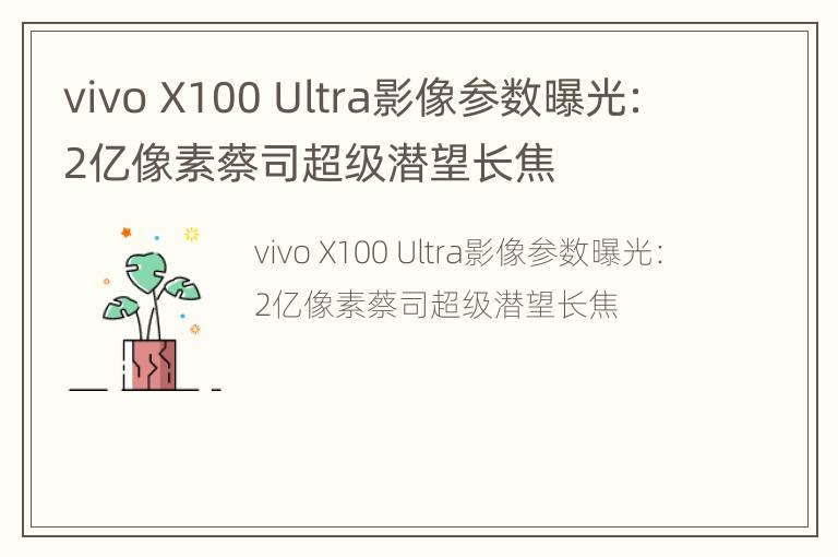 vivo X100 Ultra影像参数曝光：2亿像素蔡司超级潜望长焦