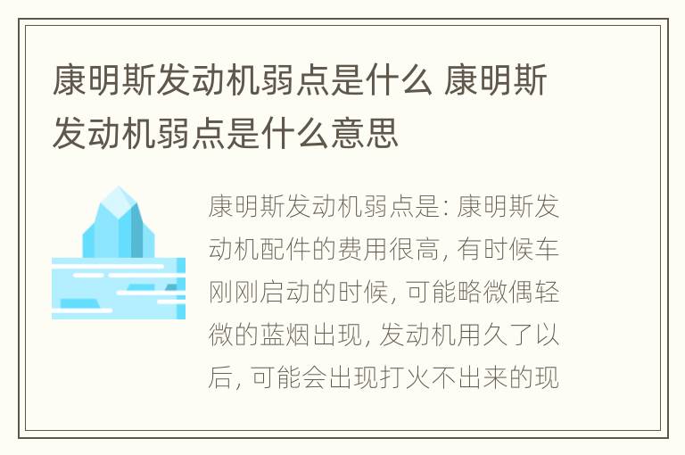 康明斯发动机弱点是什么 康明斯发动机弱点是什么意思